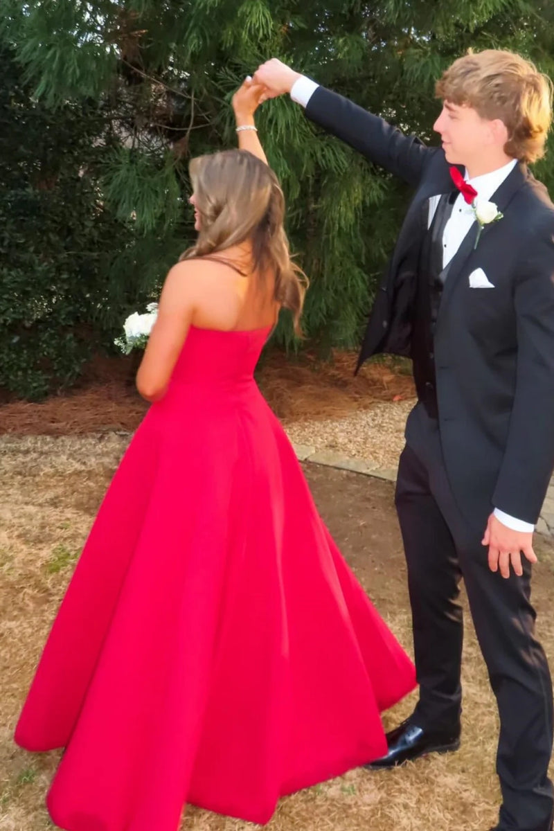 Classic Satin A-Line Empire Strapless Floor-Length Party Prom Dress