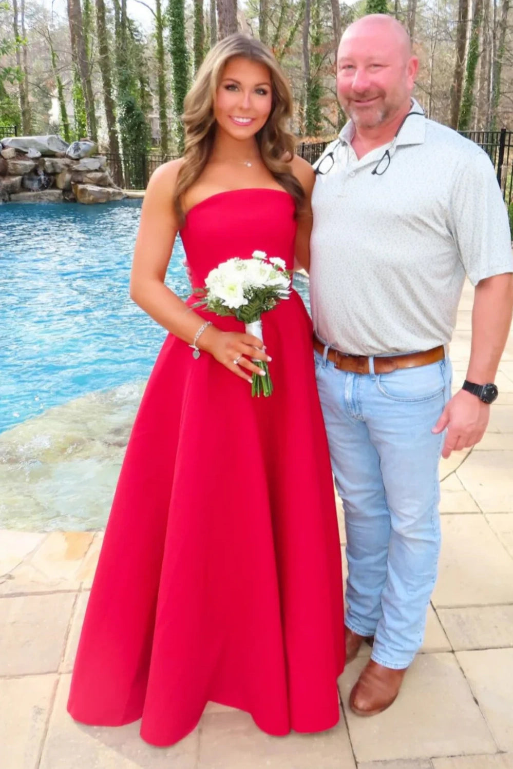 Classic Satin A-Line Empire Strapless Floor-Length Party Prom Dress