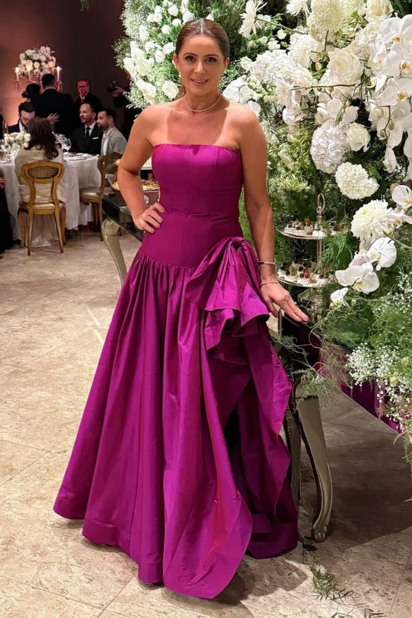 Classic Satin A-Line Empire Strapless Party Prom Dress With Bow