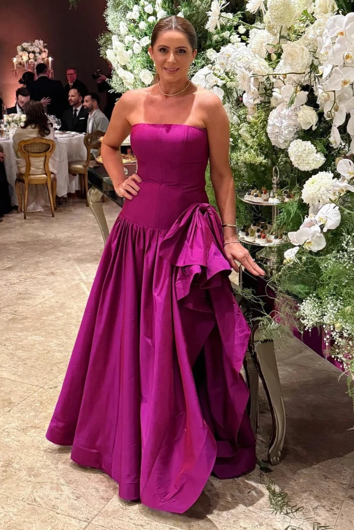 Classic Satin A-Line Empire Strapless Party Prom Dress With Bow