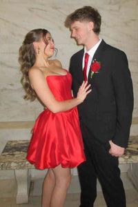 Classic Satin A-Line Strapless Empire Mini Party Homecoming Dress