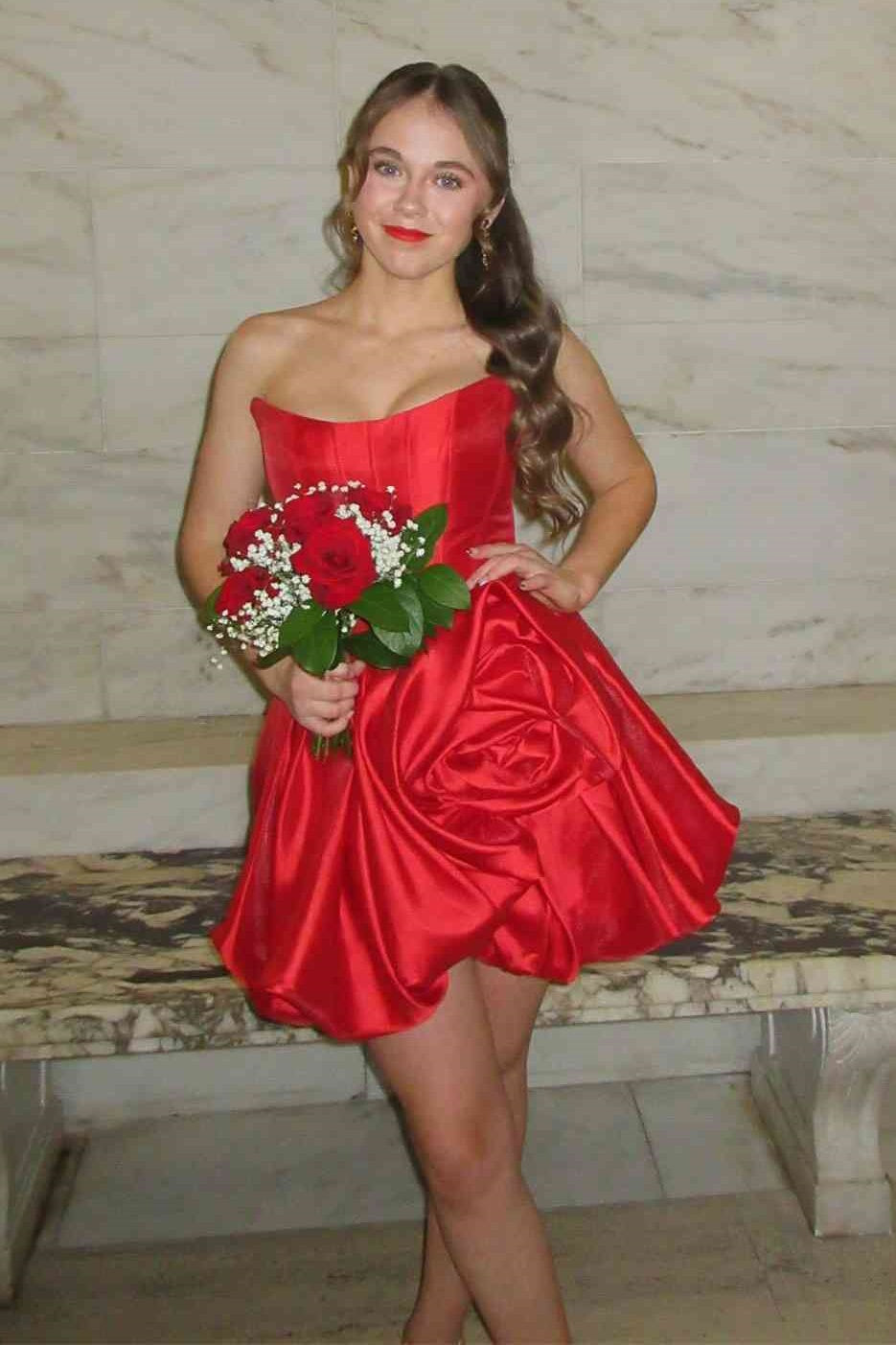 Classic Satin A-Line Strapless Empire Mini Party Homecoming Dress