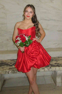 Classic Satin A-Line Strapless Empire Mini Party Homecoming Dress