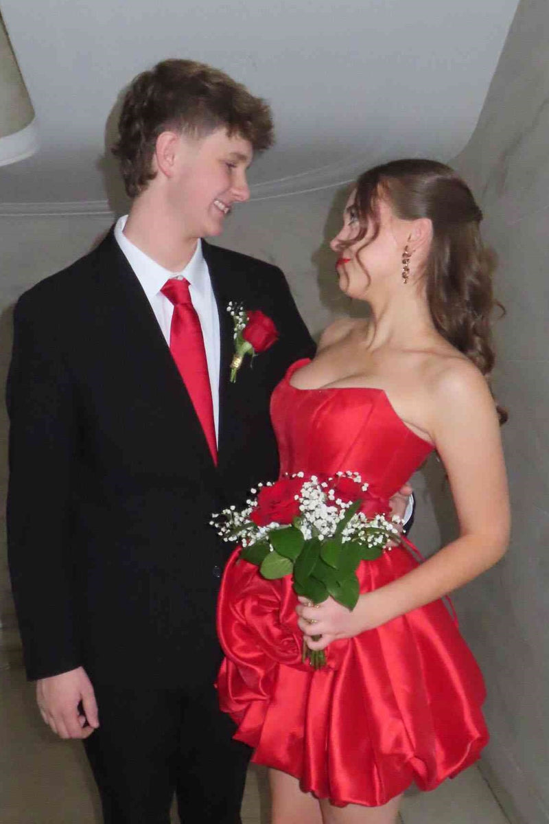 Classic Satin A-Line Strapless Empire Mini Party Homecoming Dress