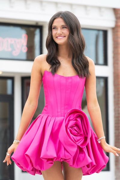 Classic Satin A-Line Strapless Empire Mini Party Homecoming Dress