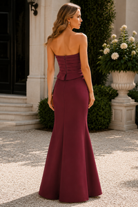 Classic Strapless Appliques Mermaid Satin Mother Of The Bride Dress