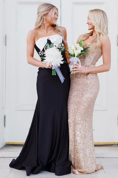 Classic Strapless Open Back Mermaid Satin Party Prom Dress With Train