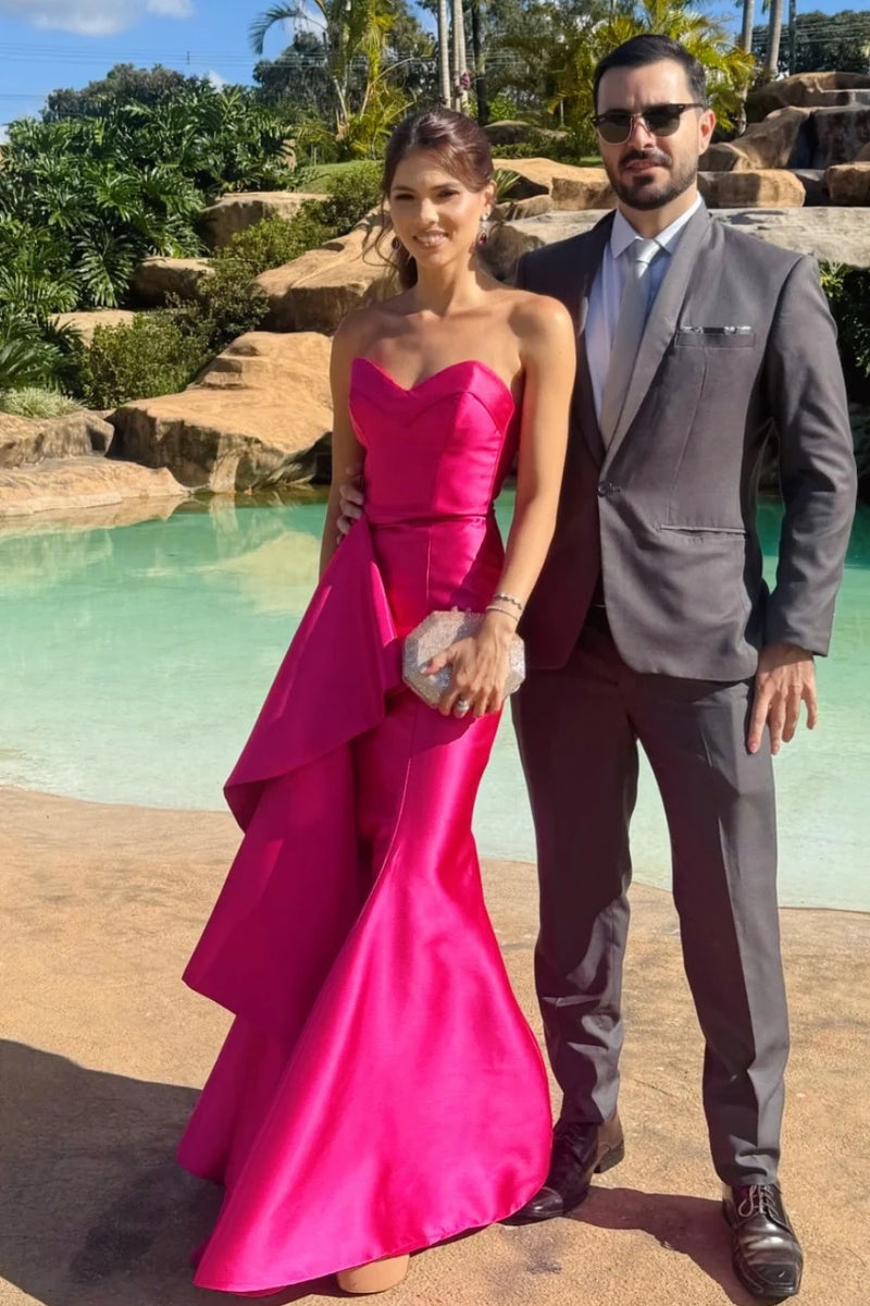 Classic Sweetheart Sleeveless Mermaid Satin Ruffle Party Prom Dress