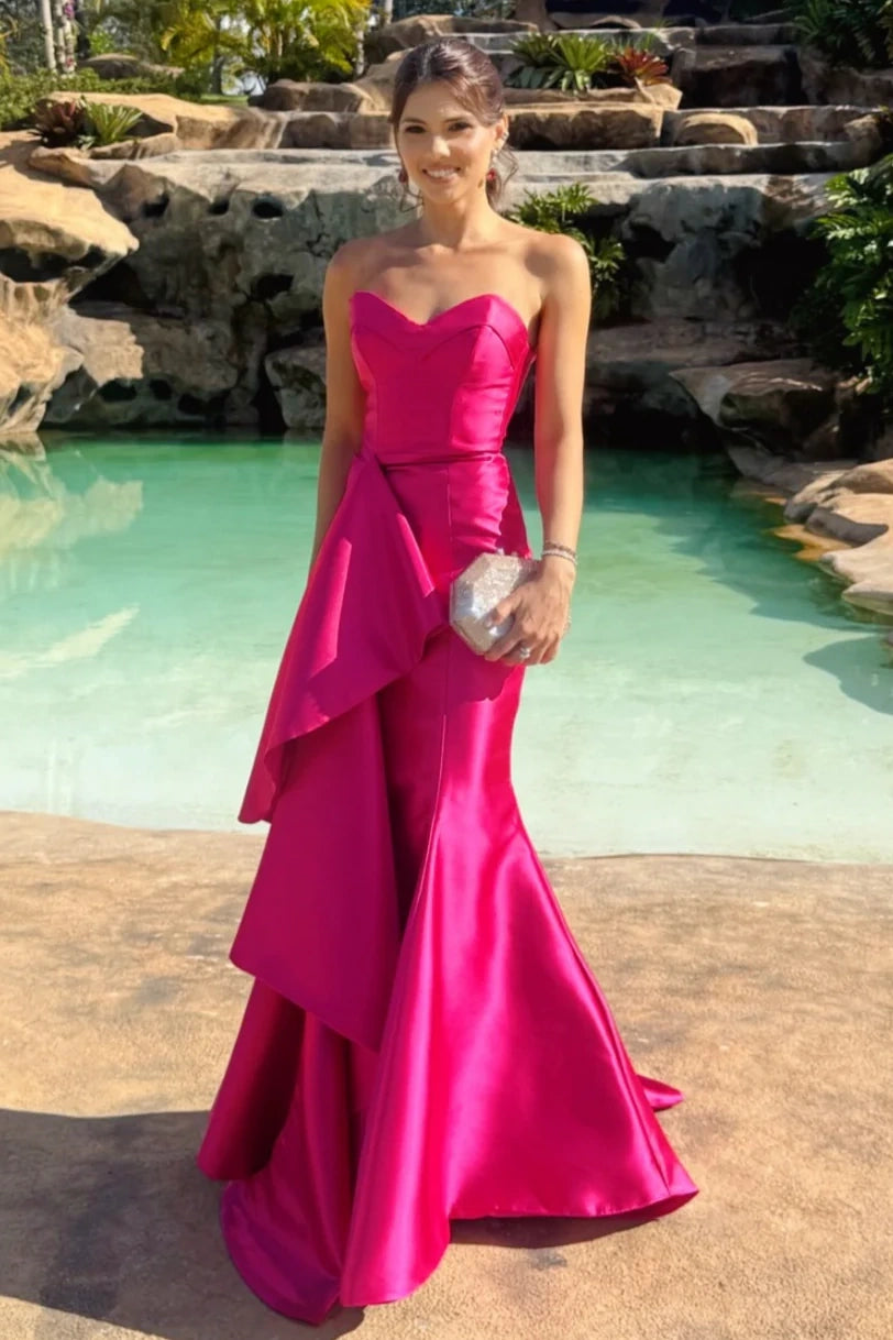 Classic Sweetheart Sleeveless Mermaid Satin Ruffle Party Prom Dress