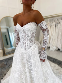Classic Sweetheart Strapless A-Line Formal Lace Wedding Dress