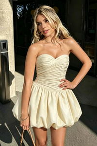 Couture Satin A-Line Pleated Strapless Corset  Homecoming Dress