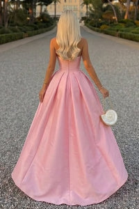 Cute Pink A-Line Strapless Princess Floor-Length Party Prom Dress
