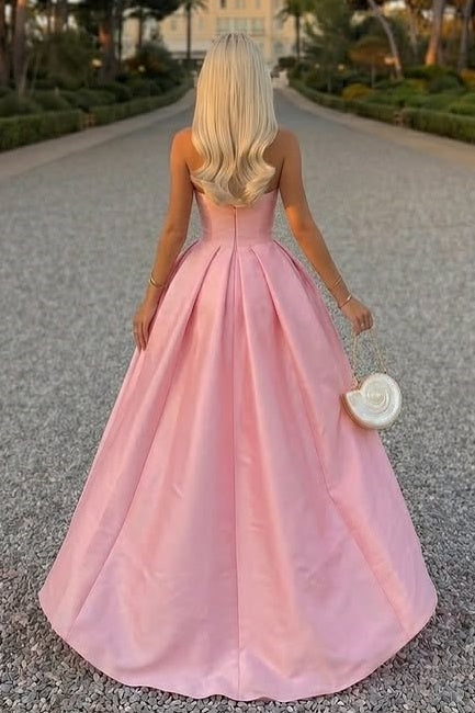 Cute Pink A-Line Strapless Princess Floor-Length Party Prom Dress