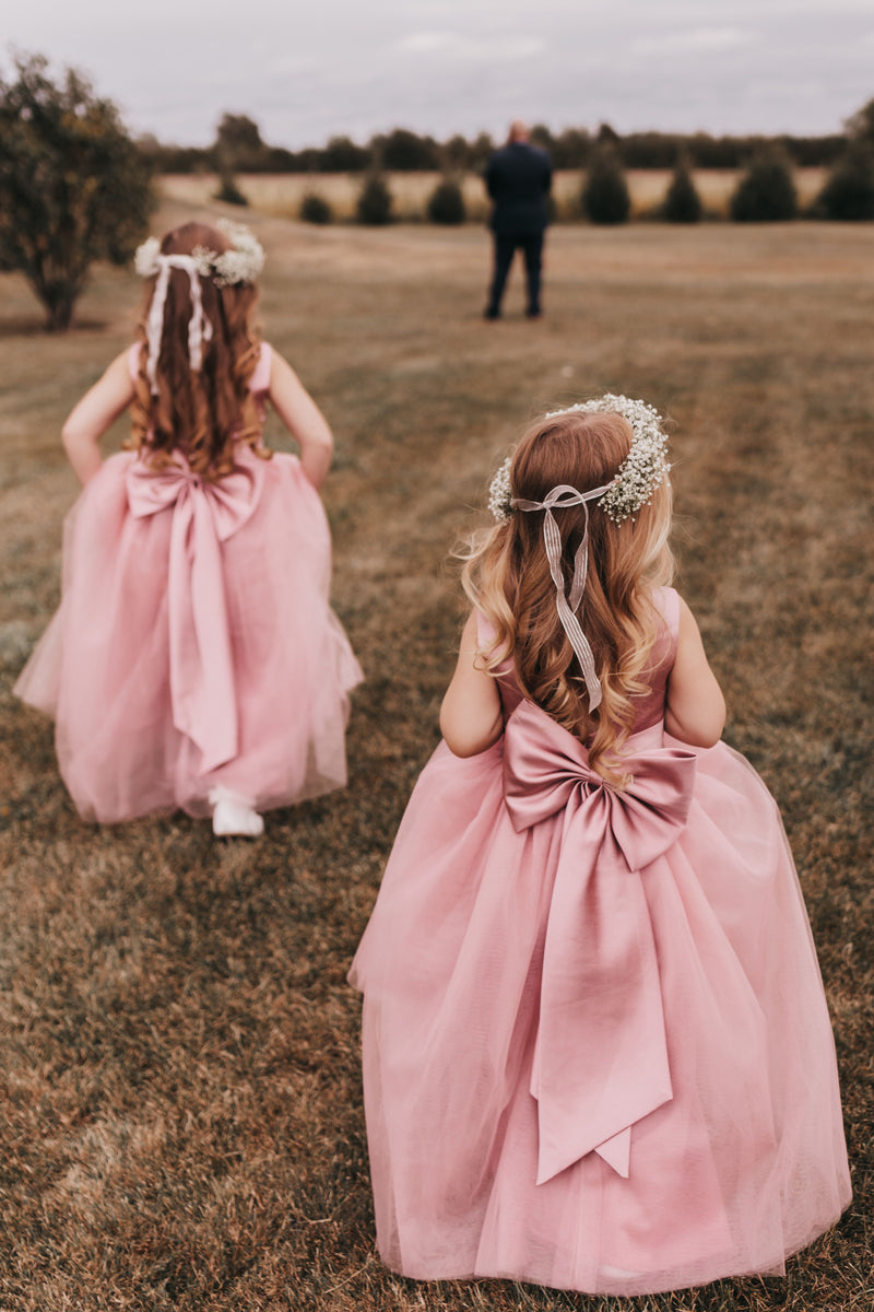 Cute Pink A-Line Two Tone Long Flower Girl Dress With Bow