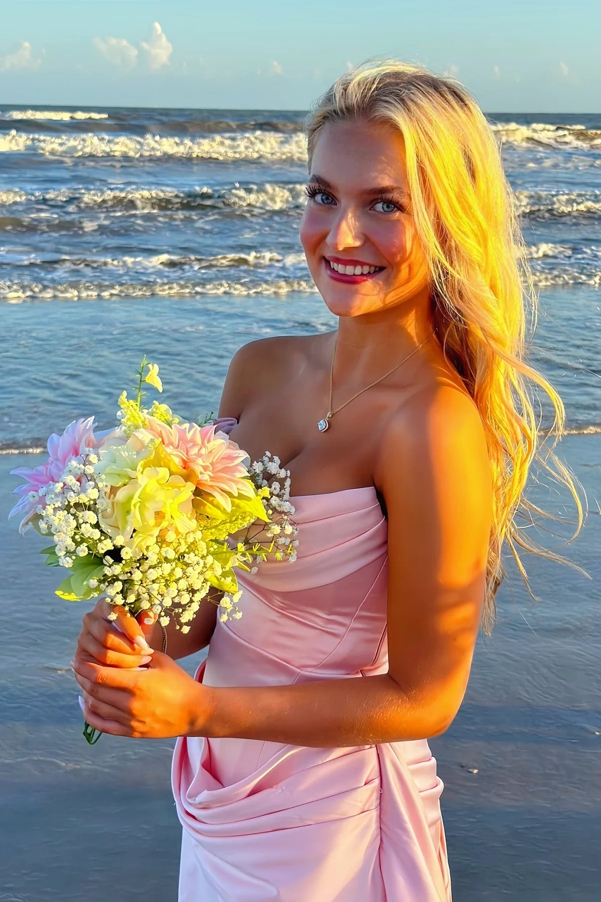 Cute Pink Satin Boat Strapless Ruched Empire Mini Homecoming Dress