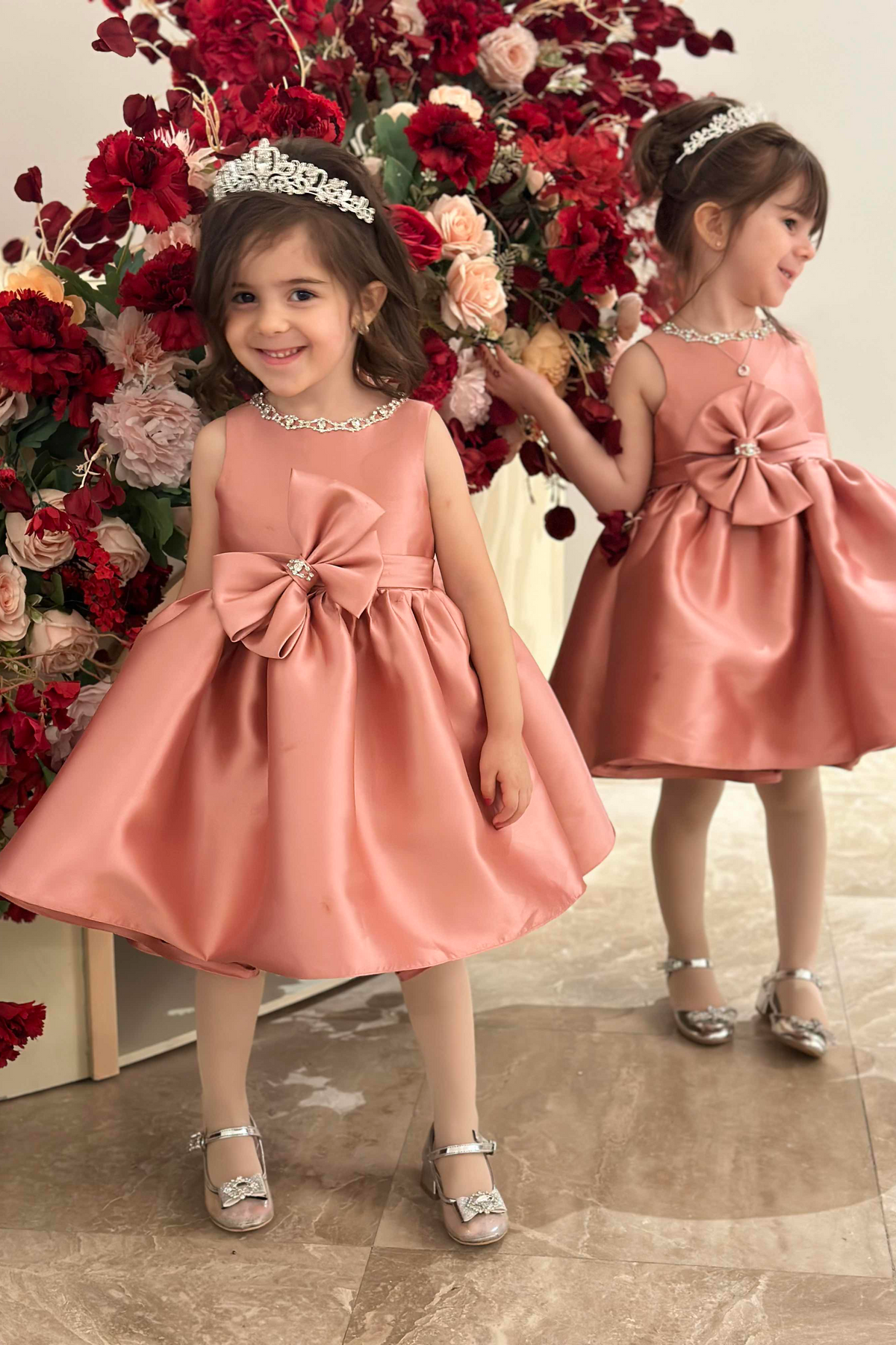 Cute Satin A-Line Round Sleeveless Short Flower Girl Dress