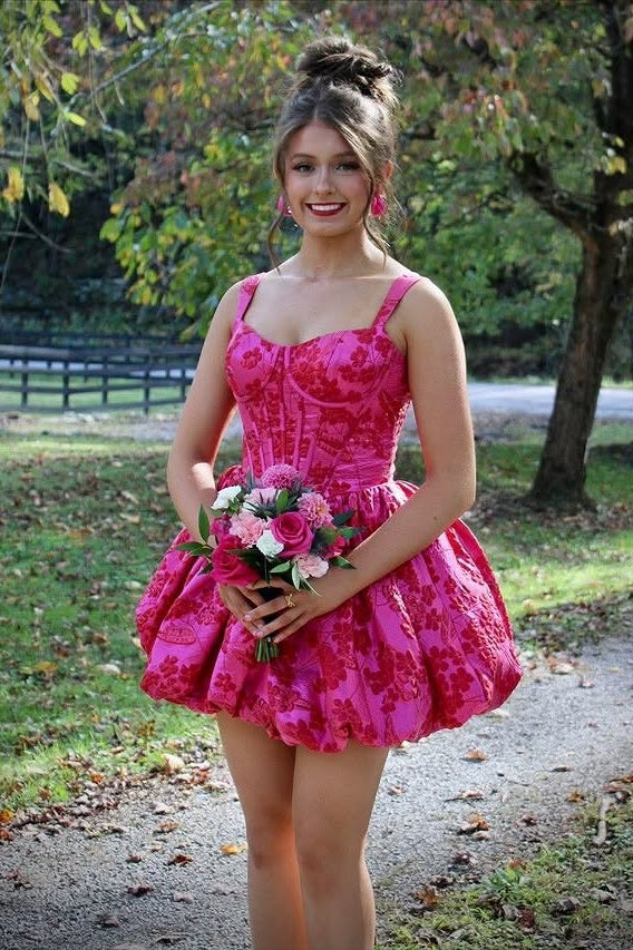 Cute Sweetheart Sleeveless A-Line Empire Floral Satin Homecoming Dress