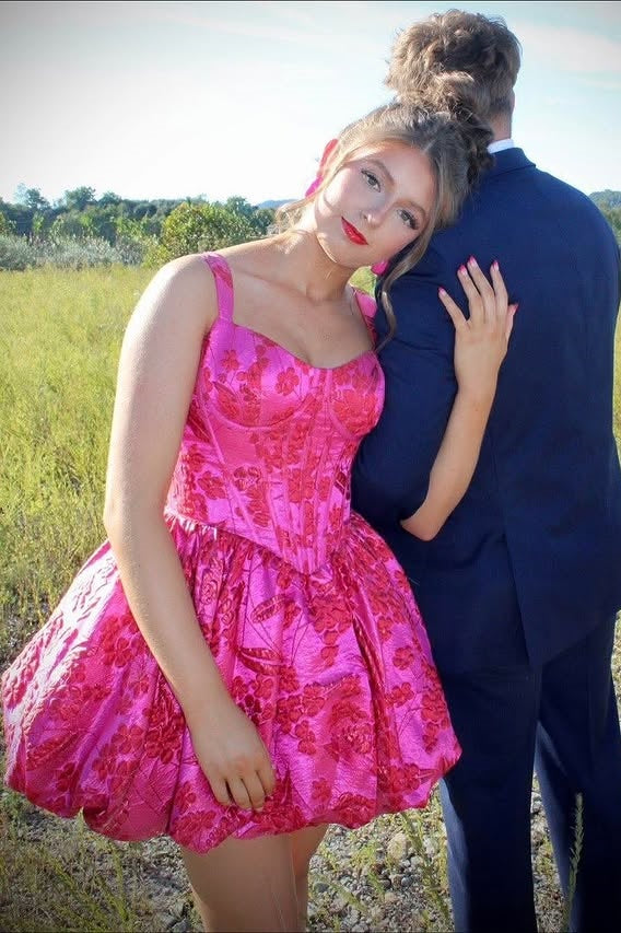 Cute Sweetheart Sleeveless A-Line Empire Floral Satin Homecoming Dress