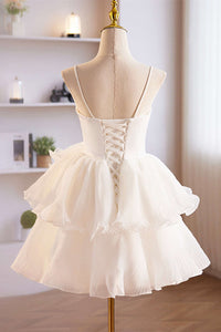 Cute A-Line White Ruffle Short Homecoming Dress-Fancyvestido