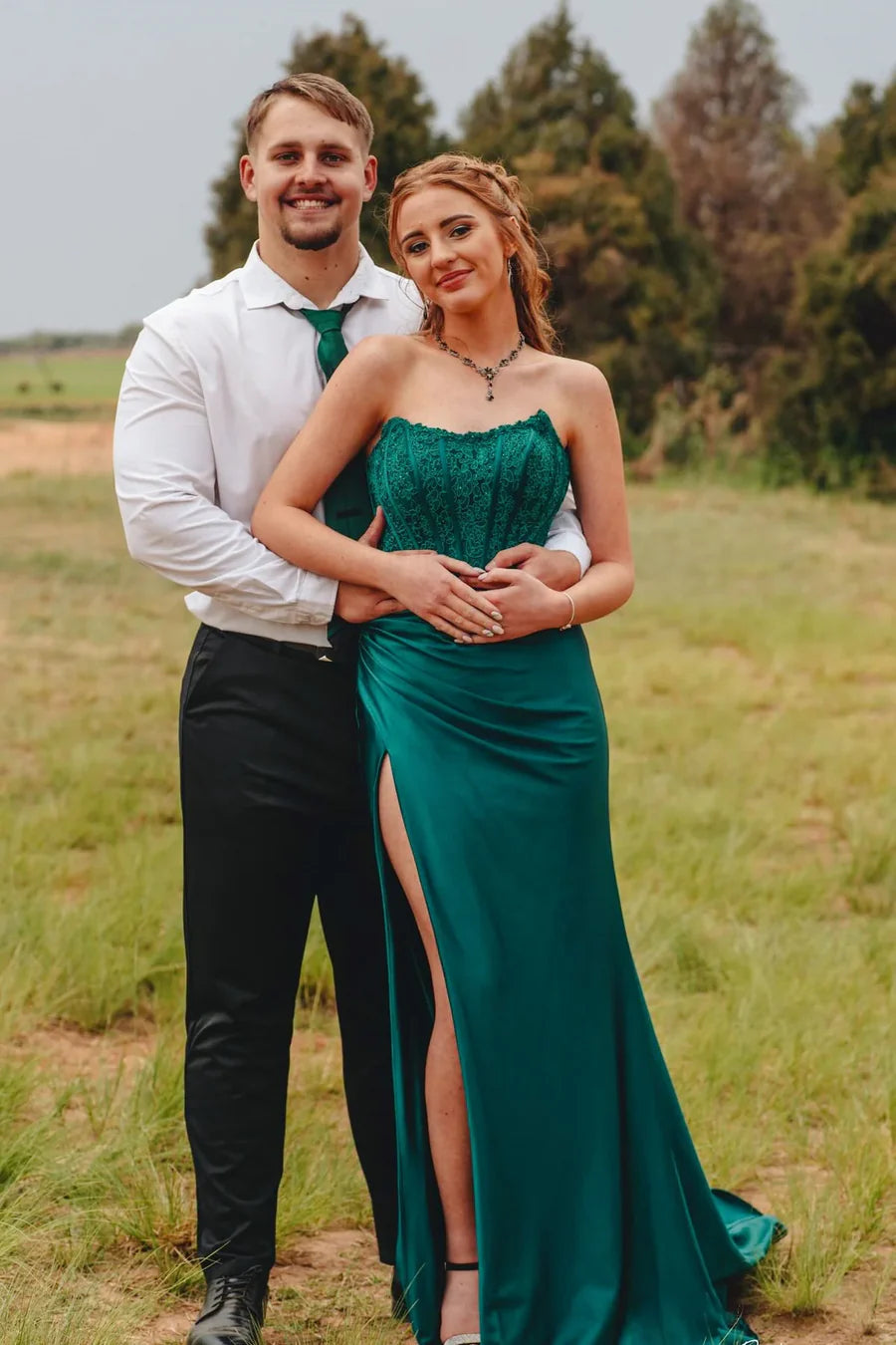 Strapless Ivory Slit Mermaid Prom Dress with Sheer Lace Top – FancyVestido