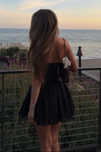 Deep V-Neck Halter A-Line Satin And Chiffon Homecoming Dress