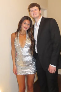 Deep V-Neck Halter Sequin Tight Party Homecoming Dress