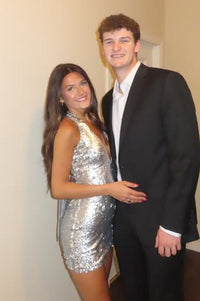 Deep V-Neck Halter Sequin Tight Party Homecoming Dress