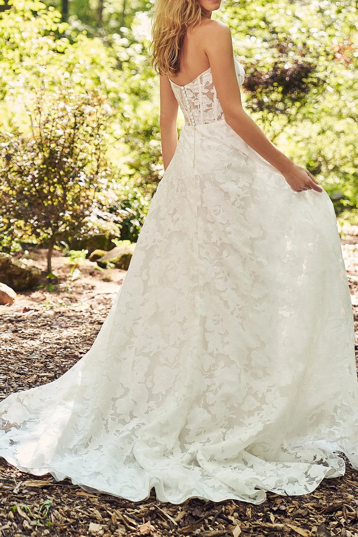 Detachable Sleeves A-Line High Waist Lace Maxi Wedding Dress