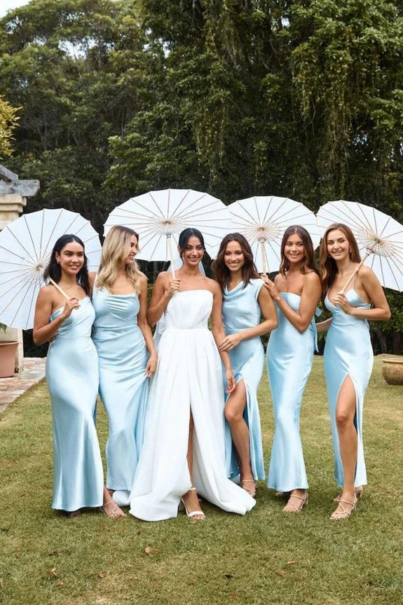 Different Styles Satin Maxi Sleeveless Bridesmaid Dress