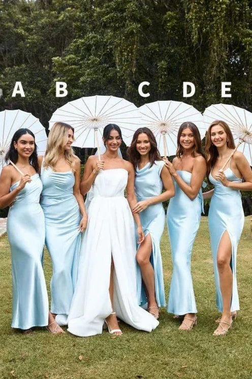 Different Styles Satin Maxi Sleeveless Bridesmaid Dress