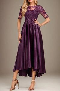 Elegant A-Line Round Sleeves Midi Mother Of The Bride Dress