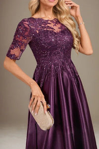 Elegant A-Line Round Sleeves Midi Mother Of The Bride Dress