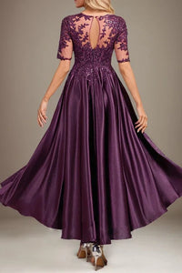 Elegant A-Line Round Sleeves Midi Mother Of The Bride Dress