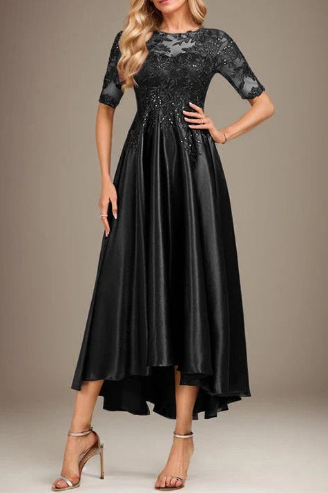 Elegant A-Line Round Sleeves Midi Mother Of The Bride Dress