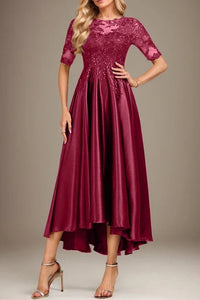 Elegant A-Line Round Sleeves Midi Mother Of The Bride Dress