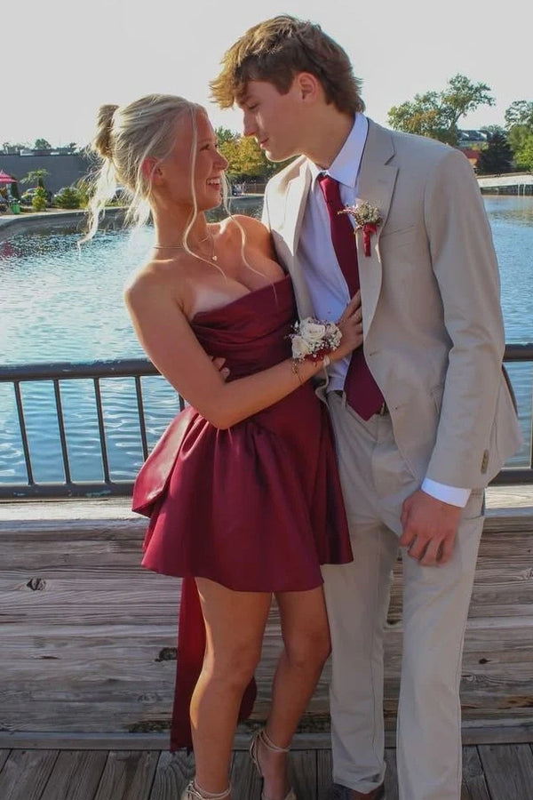 Elegant A-Line Strapless Empire Satin Homecoming Party Dress With Bow