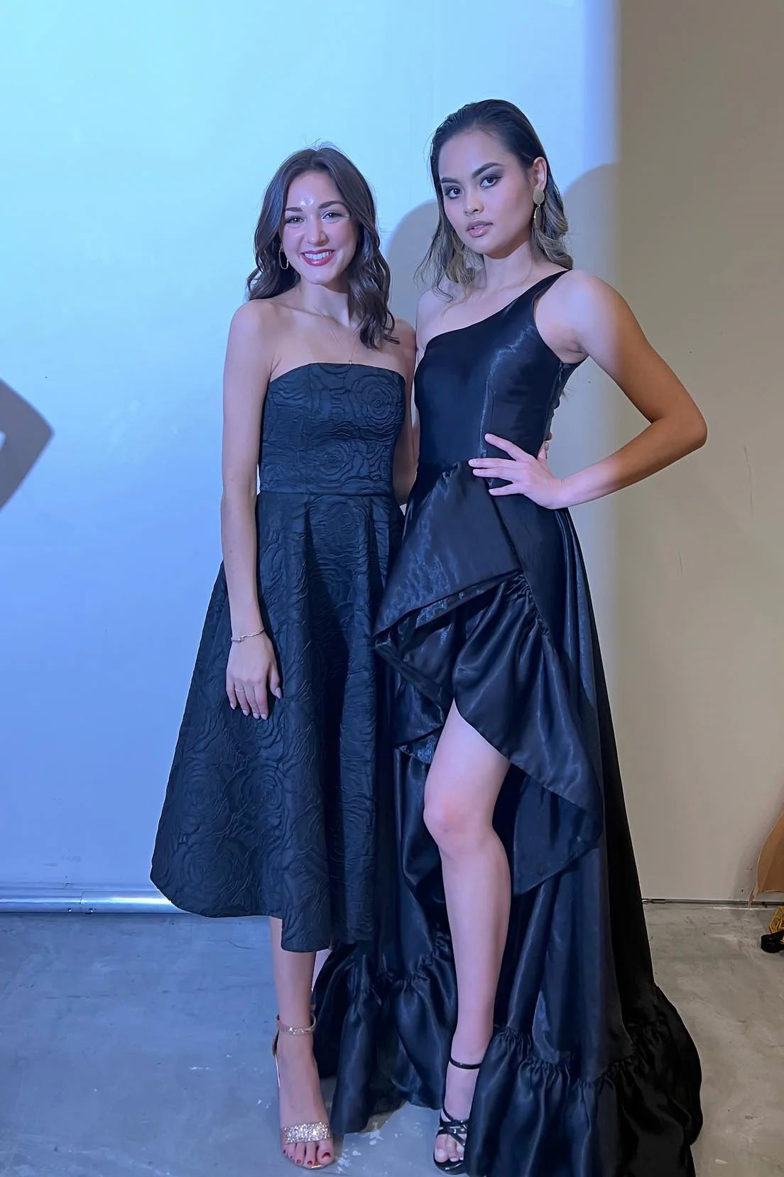 Elegant Black Satin A-Line One Shoulder Ruffle Split Prom Dress