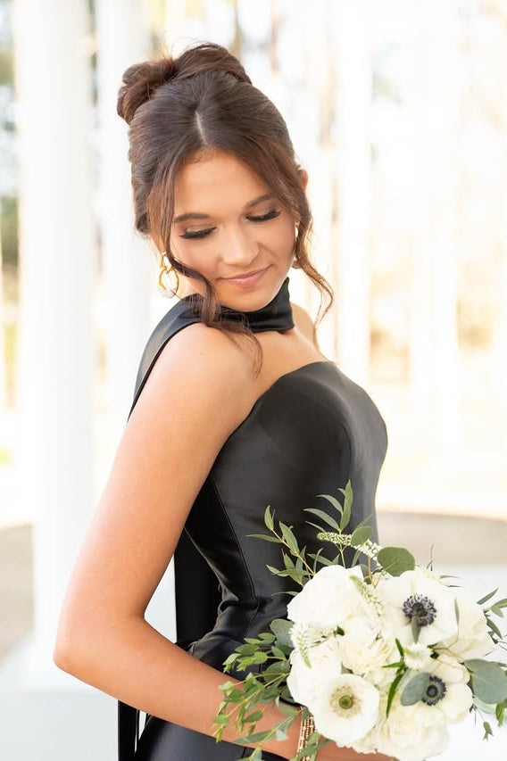 Elegant Black Satin Strapless Lace-Up Mermaid Party Prom Dress