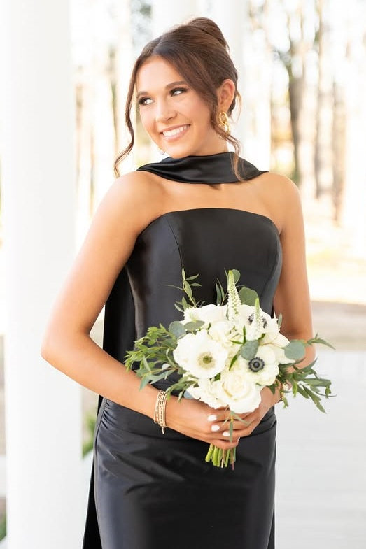 Elegant Black Satin Strapless Lace-Up Mermaid Party Prom Dress