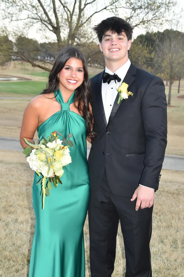 Elegant Green Halter Satin Trumpet Wedding Guest Party Dress