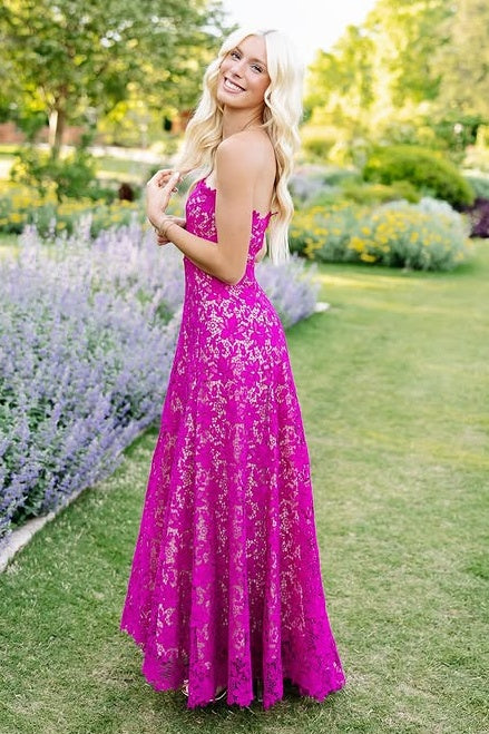 Elegant Lace A-Line Strapless Long Party Prom Dress