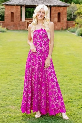 Elegant Lace A-Line Strapless Long Party Prom Dress