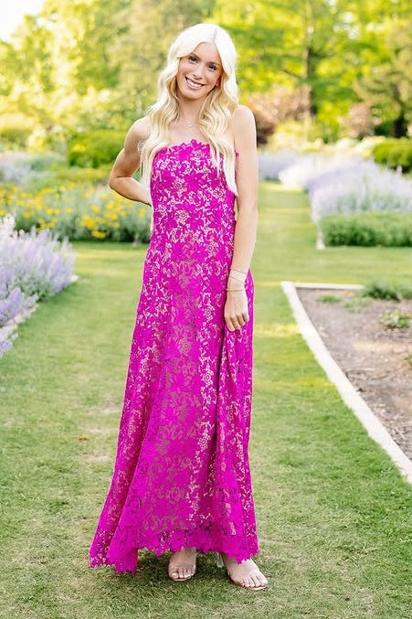 Elegant Lace A-Line Strapless Long Party Prom Dress