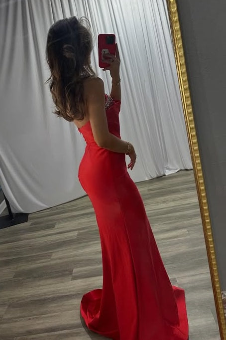 Elegant Mermaid Satin Strapless Empire Party Prom Dress