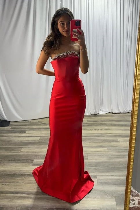 Elegant Mermaid Satin Strapless Empire Party Prom Dress