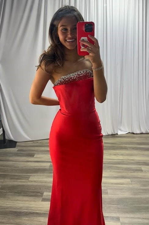 Elegant Mermaid Satin Strapless Empire Party Prom Dress