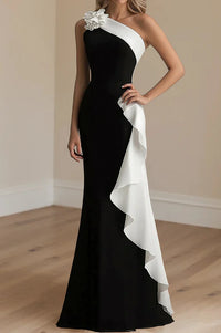 Elegant One Shoulder Sleeveless Empire Satin Party Prom Dress