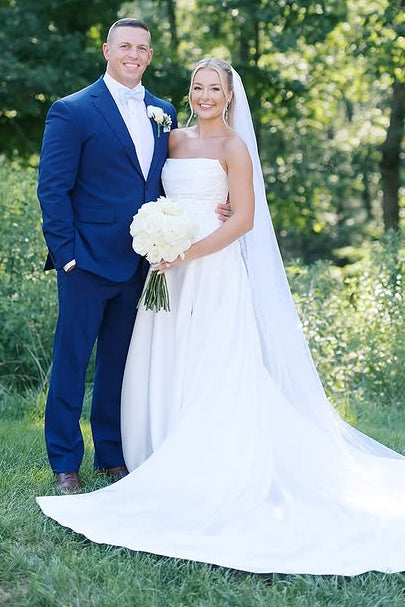 Elegant Satin A-Line High Waist Strapless Split Wedding Dress