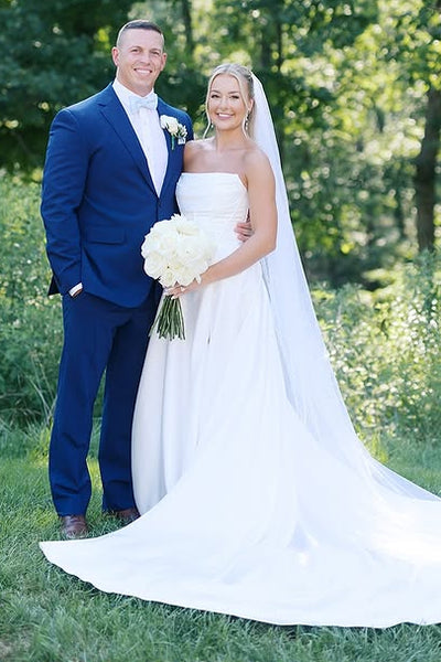 Elegant Satin A-Line High Waist Strapless Split Wedding Dress