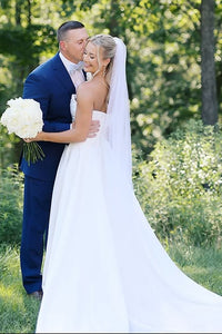 Elegant Satin A-Line High Waist Strapless Split Wedding Dress